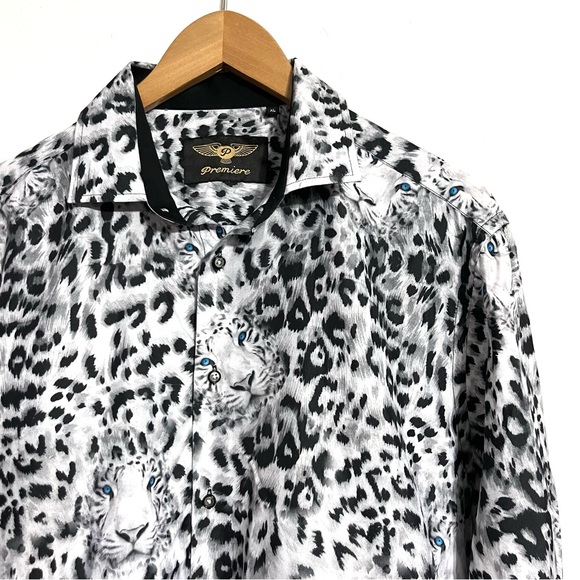 Premier Bengal Tiger Long Sleeve Button Up Black and White Animal Print Shirt - Picture 2 of 6